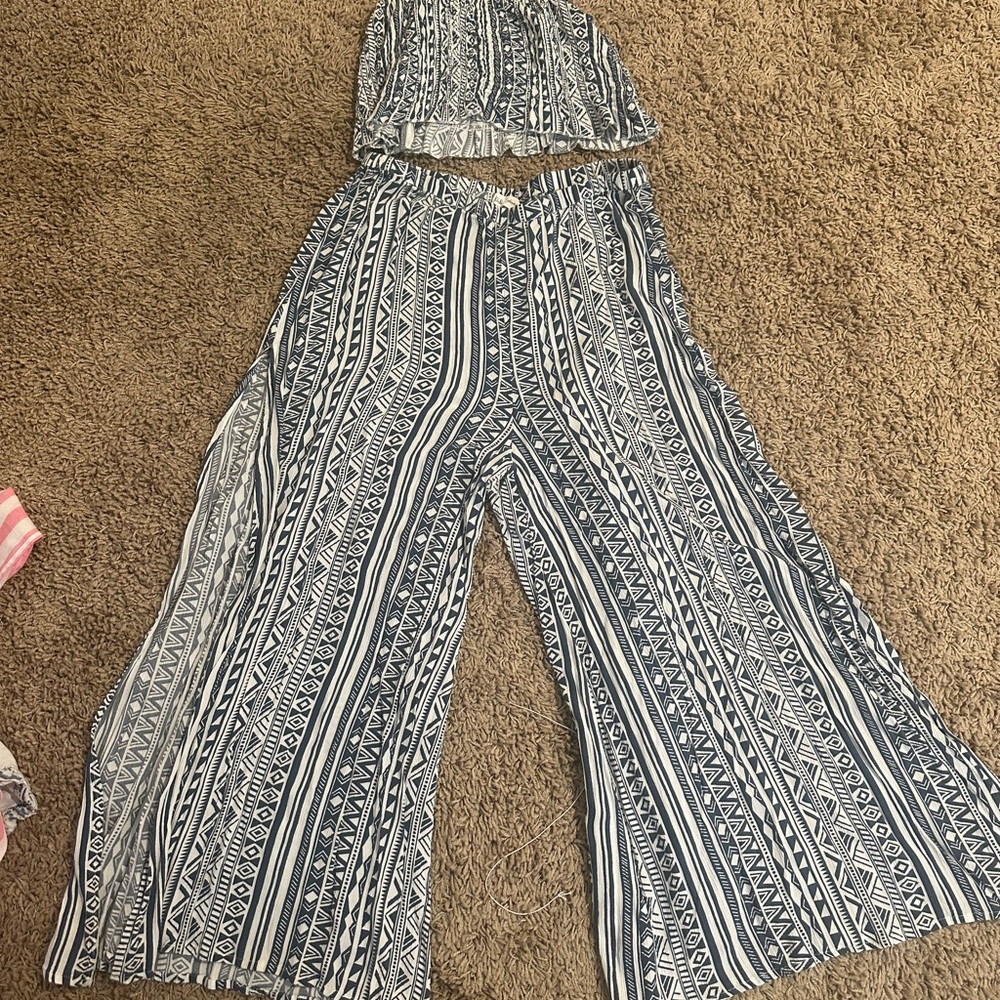 Blue and White High Waist Jumpsuit with Relaxed Fit